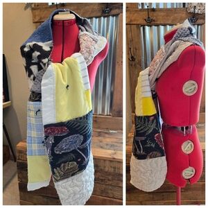 Upcycled Blanket Patch Winter Scarf Handmade Dont Throw It Out Mushroom
